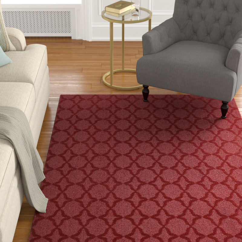 Tapis touffeté à motif géométrique rouge chili, Rectangle 5 pi x 7 pi