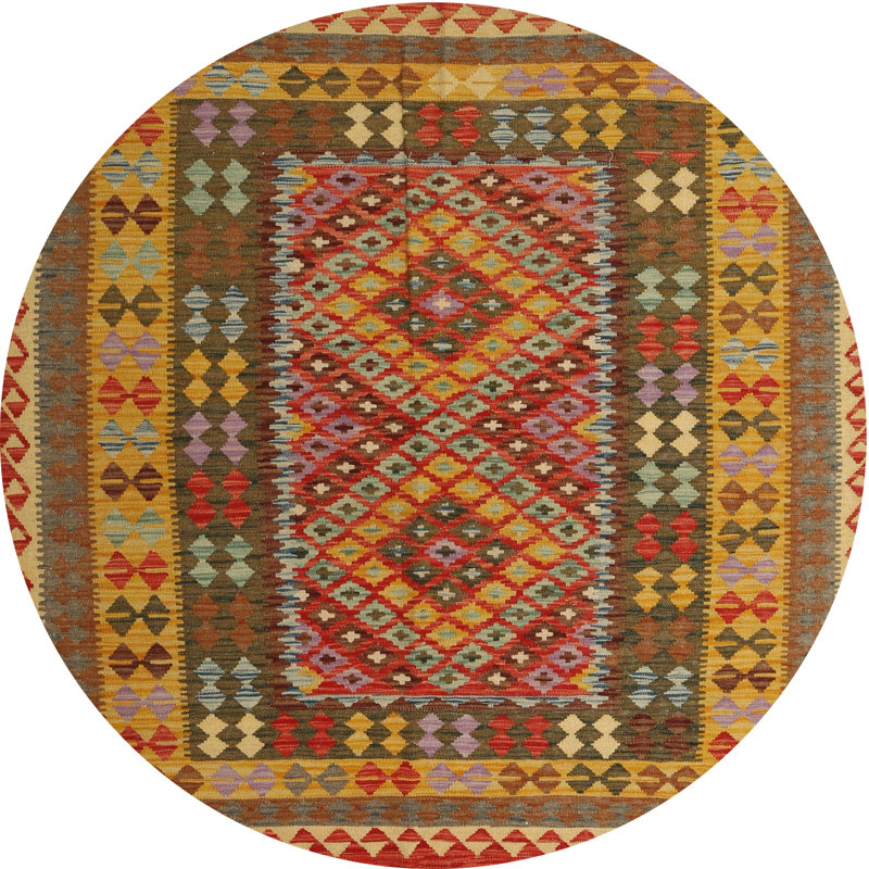 Tapis orange/rouge/gris contemporain, Rond 6 pi