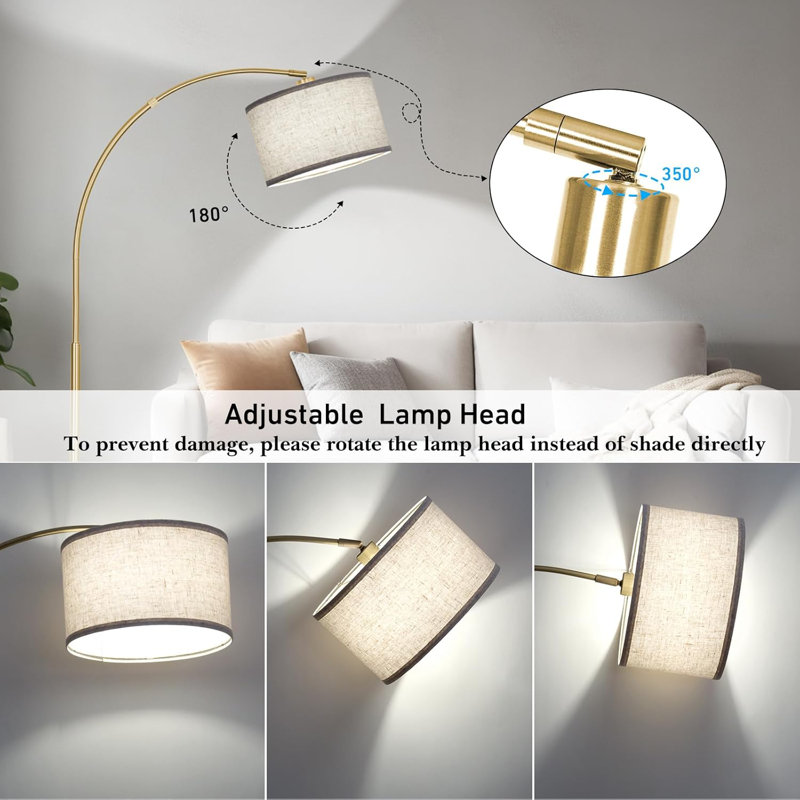 Lampe sur pied arquée pour le salon, lampe sur pied à hauteur réglable à décor moderne avec ampoule à DEL 3 couleurs, Doré