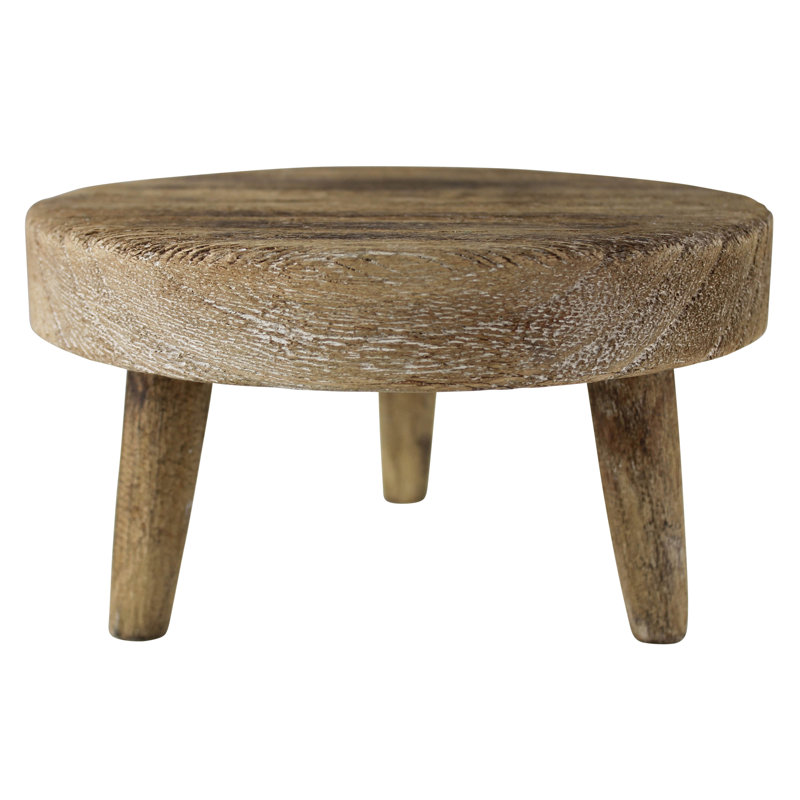 Small Whitewashed Kiri Wood 3-Leg Plant Riser