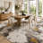 Modern Abstract Area Rug with Gold Accents, Washable Low-Pile Non-Slip Carpet-1250612606