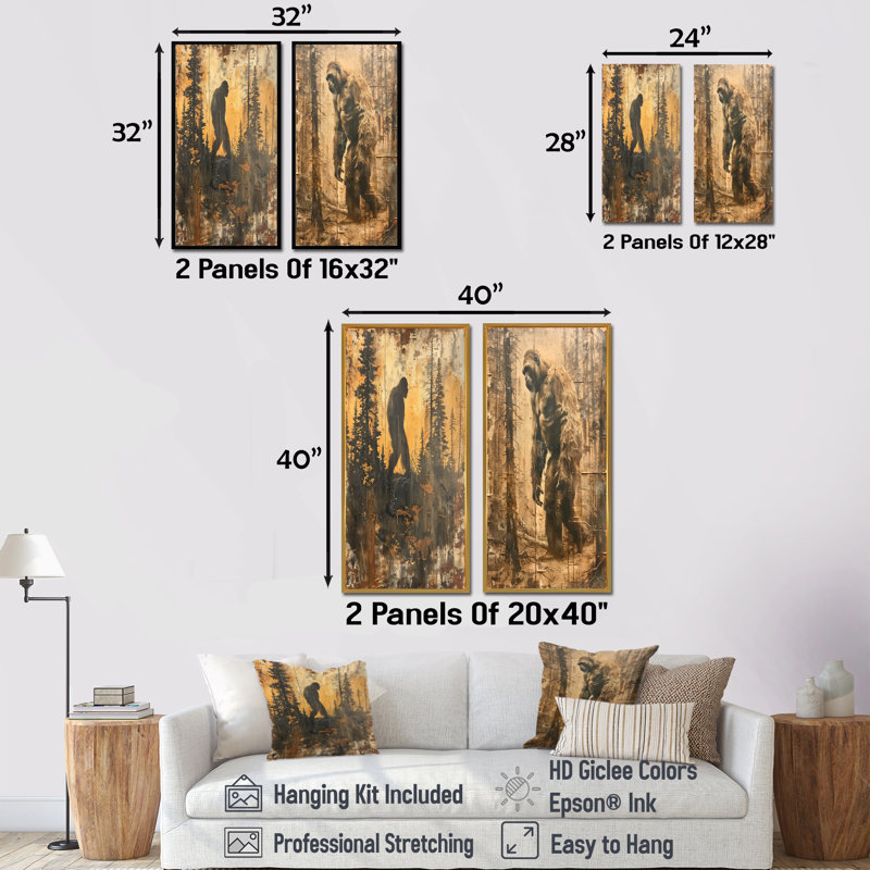 Chupp - ensemble d'art mural Bigfoot 2 pièces, H 28 po x l 24 po, Impression encadrée, Blanc