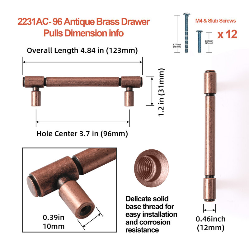 Sturdy Bar Pull Handle Multipack, 3.75", Antique Copper
