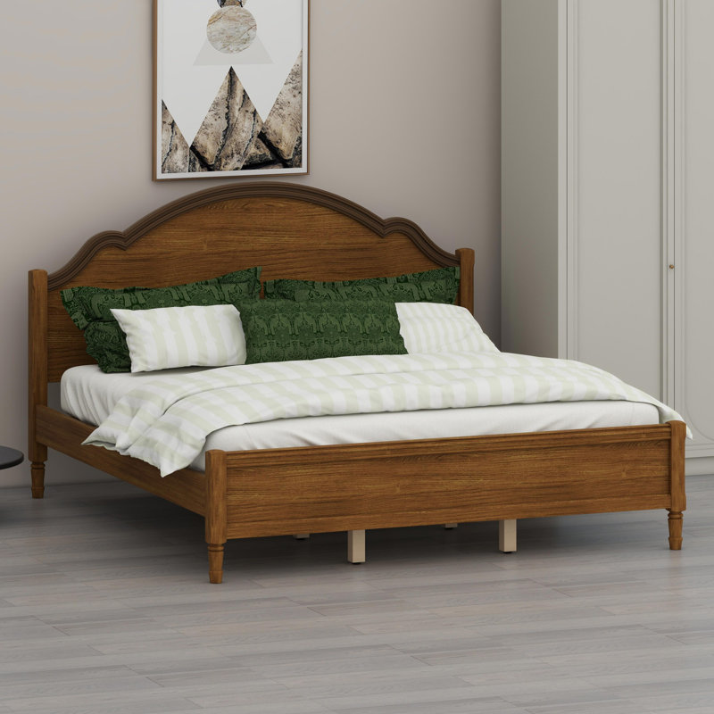 Lit plateforme durable en bois, tête et pied de lit assortis, Walnut