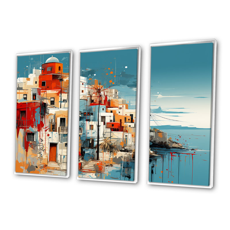 Paysage coloré de la Grèce de Santorin I - Santorini, art mural, Cadre flottant blanc, H 32 po x l 48 po x P 1 po