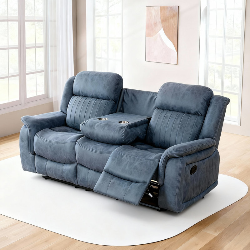 Ensemble de salon 2 pièces en similicuir - Fauteuil inclinable et canapé avec table rabattable, Gris