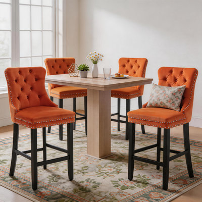 Tabouret de bar rembourré en velours avec dossier capitonné (ensemble de 4)