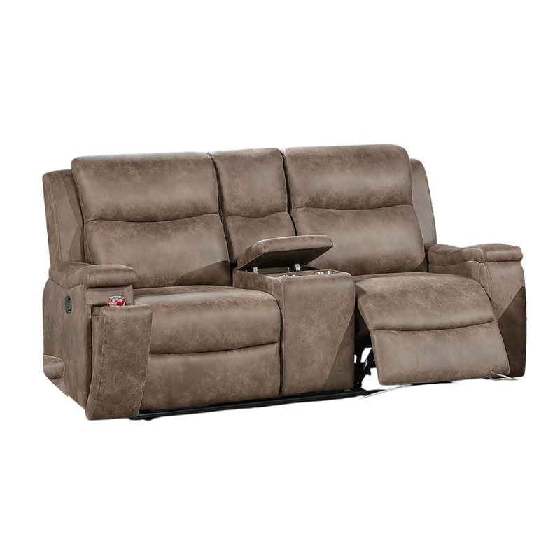Causeuse inclinable Verra, console, porte-gobelets. Similicuir Auburn, 71 pouces, Rouge roussâtre