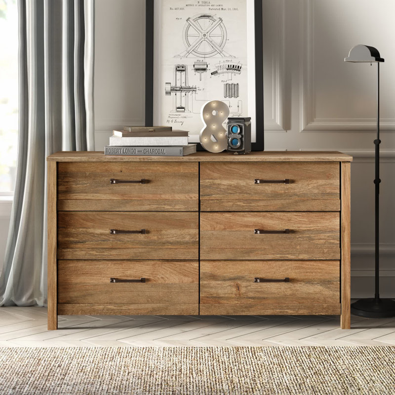 Commode double à 6 tiroirs de 56,2 po Kentwood Jaia, Mangue Sindoori