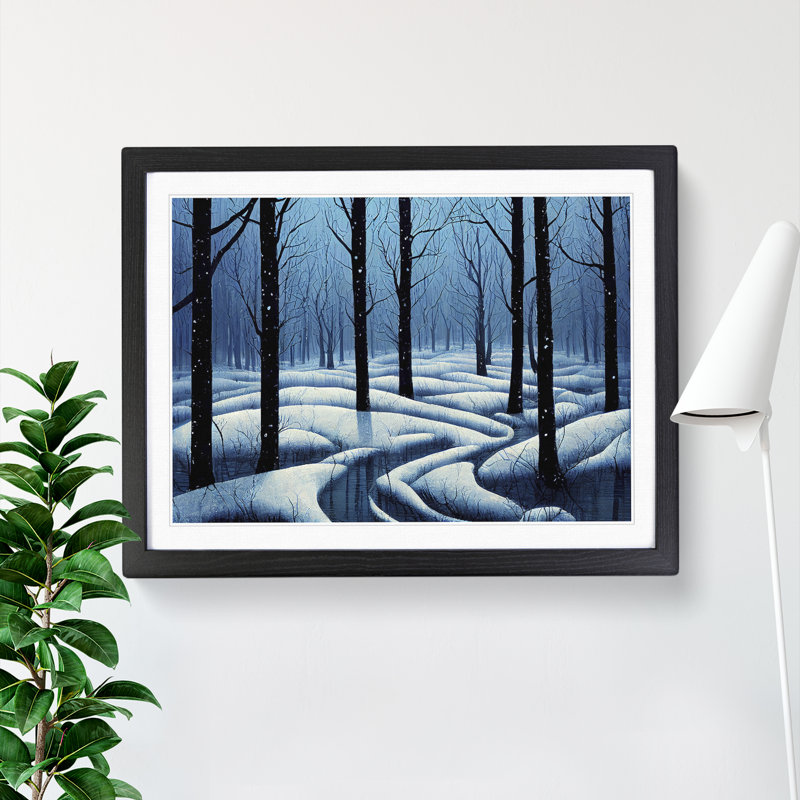 XH1022-10181X Winter Forest Evening - Single Picture Frame Print, 25cm H x 34cm W x 2cm D, Black