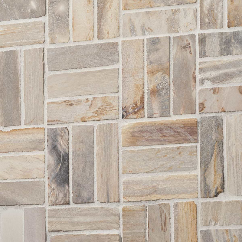 Fossil Basketweave 1X4 Petrified Stone Mosaic