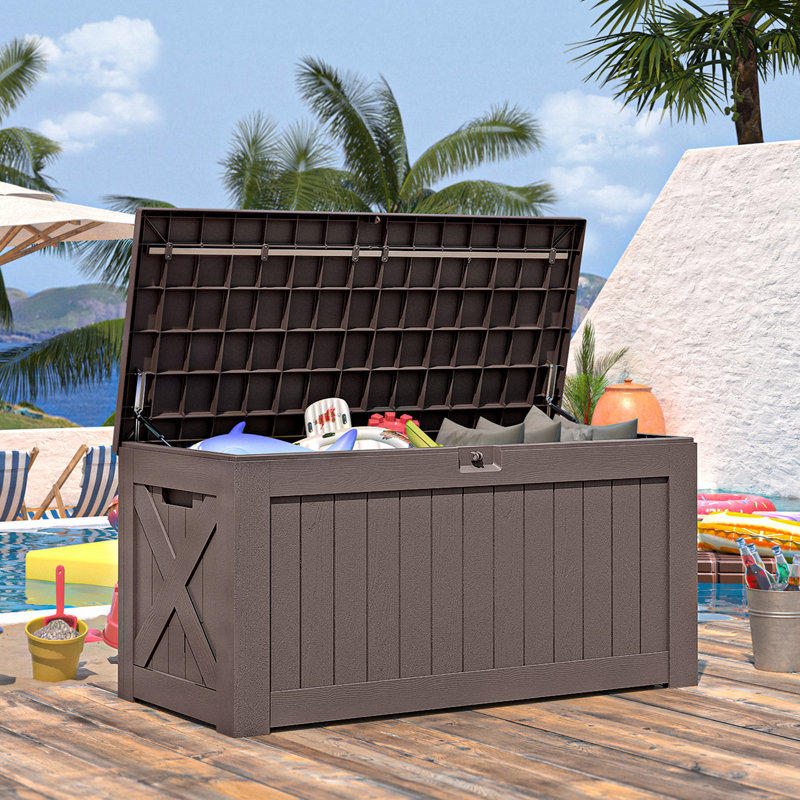 120 Gallons Water Resistant Lockable Deck Box, Dark Brown