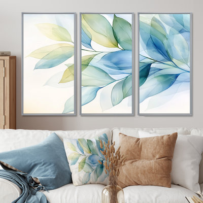 Minimalist Green Botanical Plants II - Leaves Wall Art Print Set