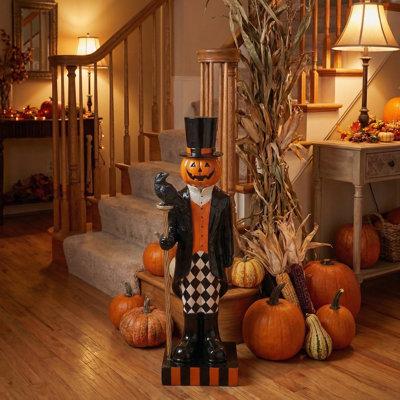 33" Mgo Pumpkin Man With Staff and Crow