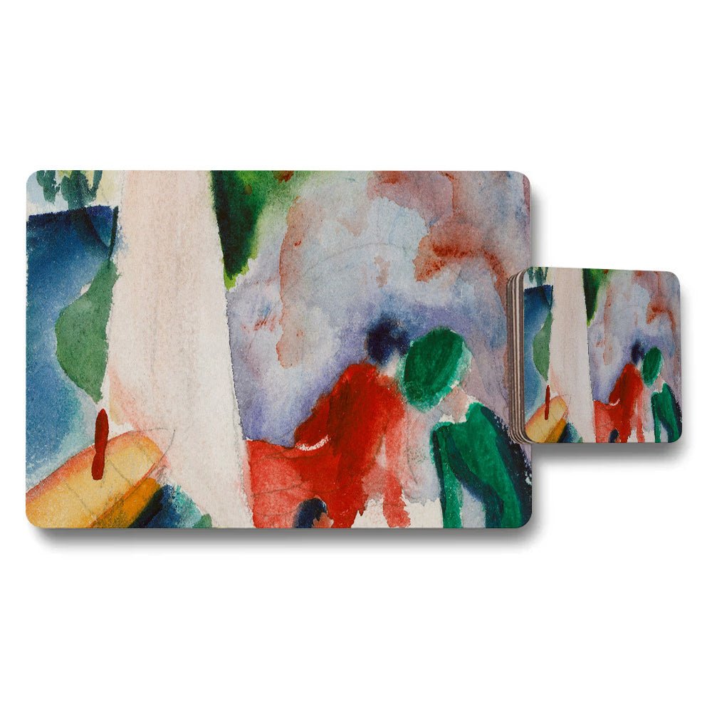 Abstract Watercolor Placemat And Coaster Set Multicolor
