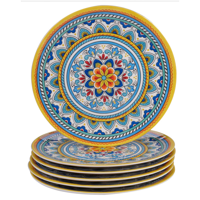 Portofino Bohemian Floral Melamine Dinner Plate Set, 6 Pieces