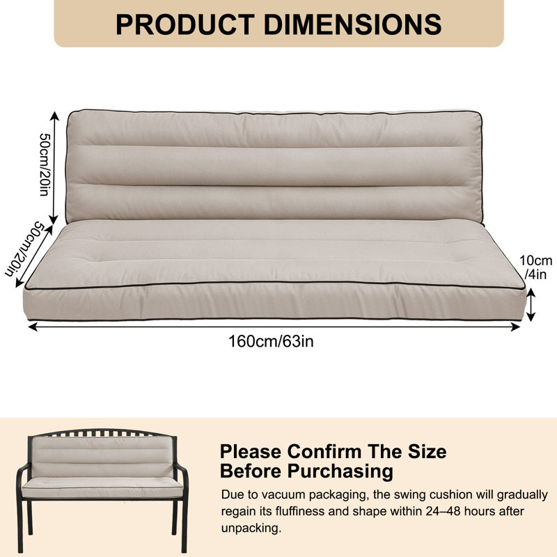 Coussin de balançoire d'extérieur avec dossier et sangles de cravate, coussin de remplacement pour fauteuil oscillant de 2/3 places