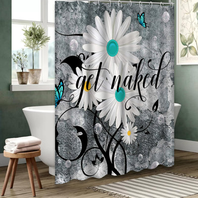 Grey Daisy Watercolor Summer Nature Shower Curtain with 12 Hooks