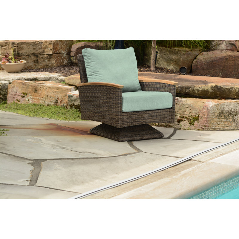 Bella Wicker Teak Outdoor Swivel Lounge Chair, Canvas Spa Sunbrella® Canvas, Brown
