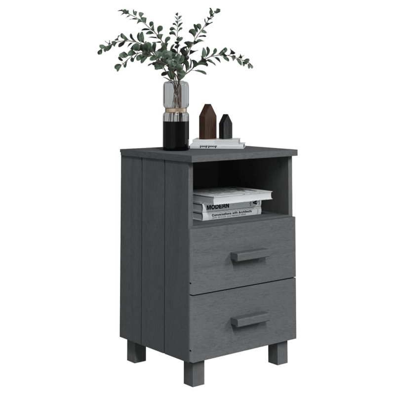 Ebern Designs Bedside Cabinets 40X35x62 Cm Solid Wood Pine, Dark Grey, Individual