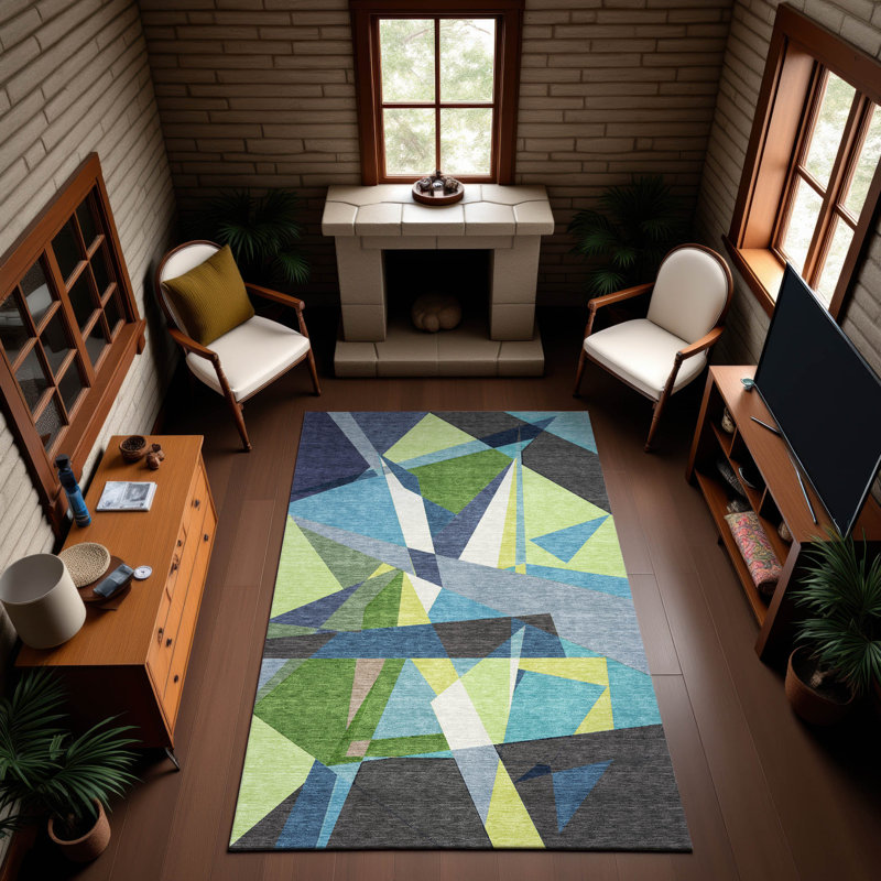 Tapis géométrique Premium lavable à la machine Harjo AMF1609, Rectangle 10' x 14'