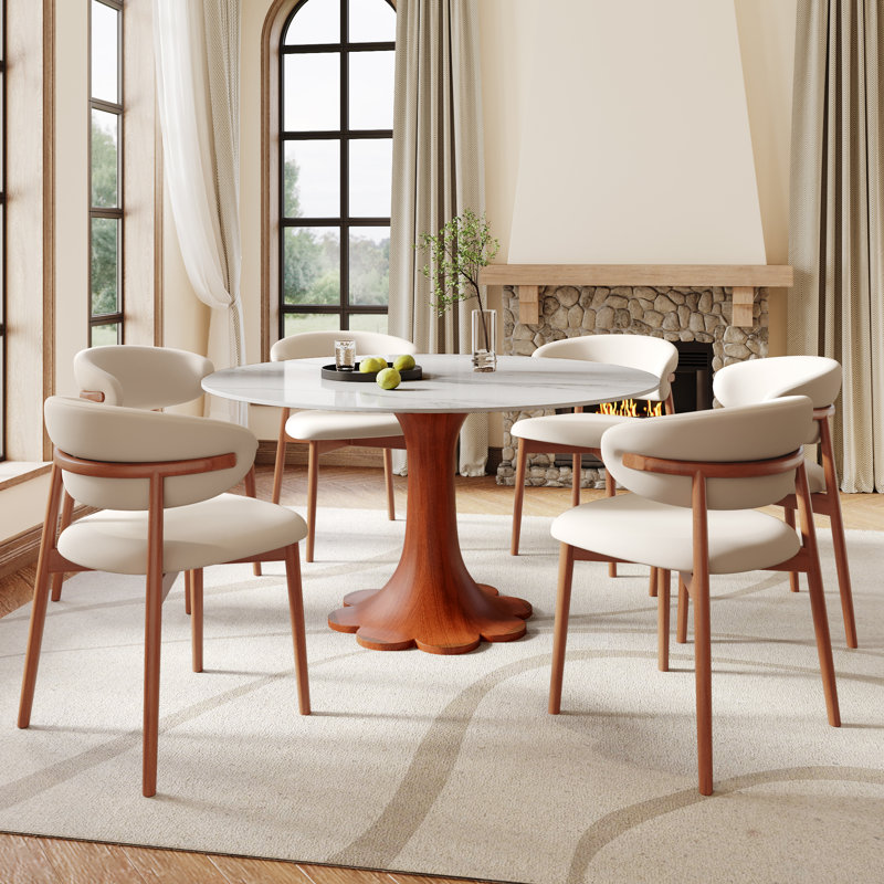 Ensemble de table de salle à manger pour cuisine, 7 pièces: table, 6 chaises, Blanc, H 29,52 po x l 59,05 po x P 59,05 po