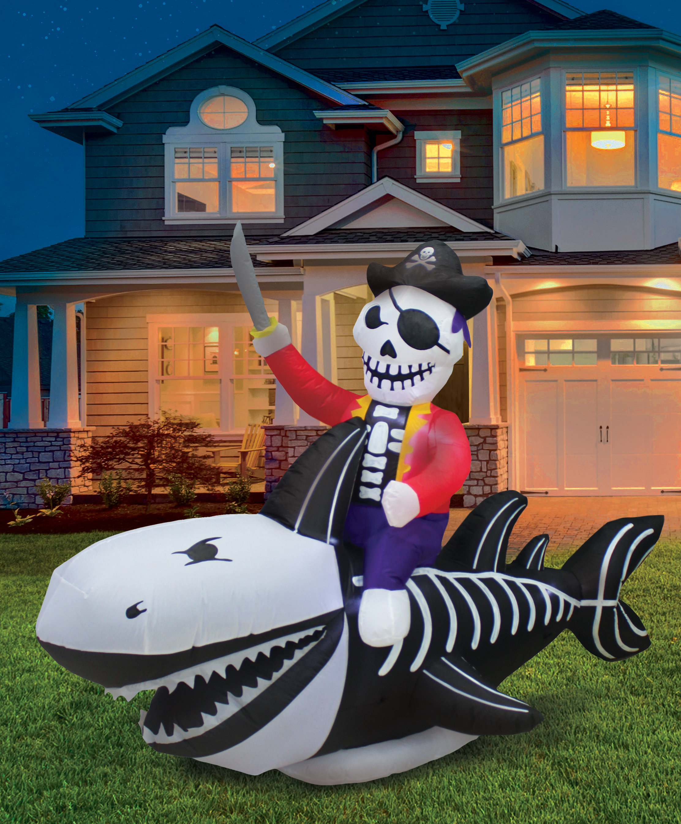 The Holiday Aisle® Inflatable Skeleton Shark and Pirate - Wayfair