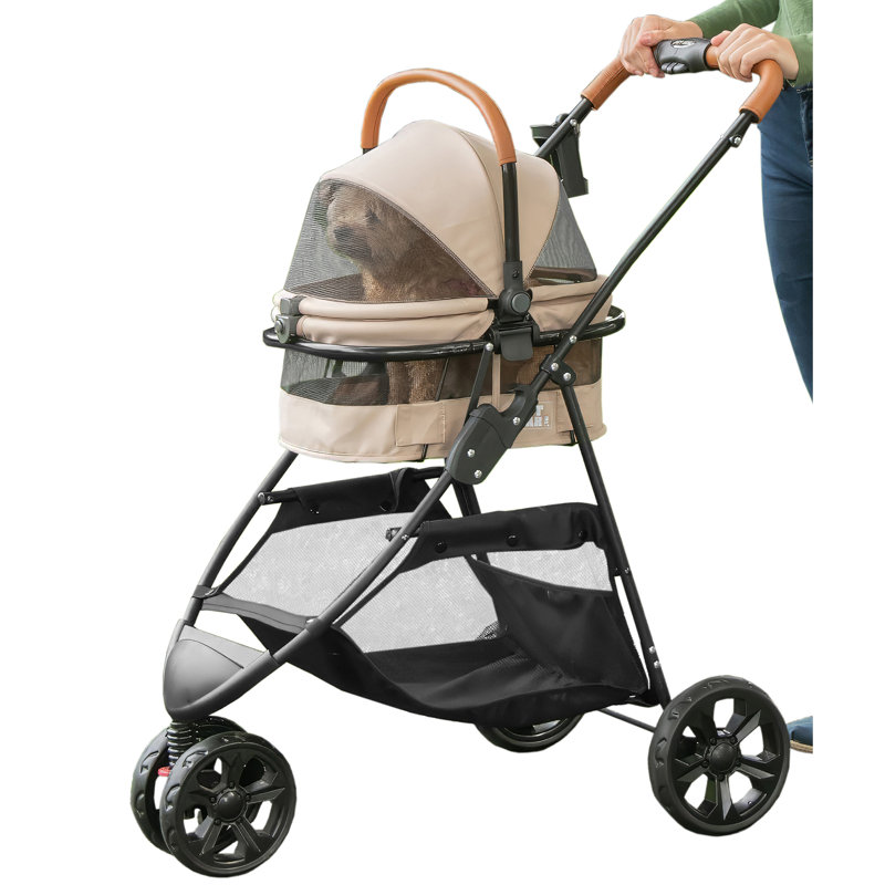 Sand Aluminum 3-in-1 Pet Stroller, Carrier, and Booster Seat
