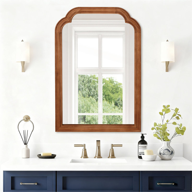 Miroir de coin décoratif en bois massif, Brun jaune, 30 po x 20 po