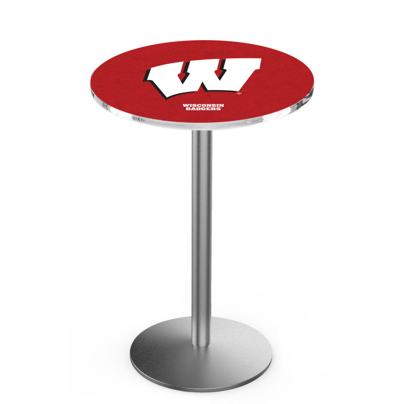 Round Metal Base Dining Table, Stainless Steel, University of Wisconsin - Badger Logo