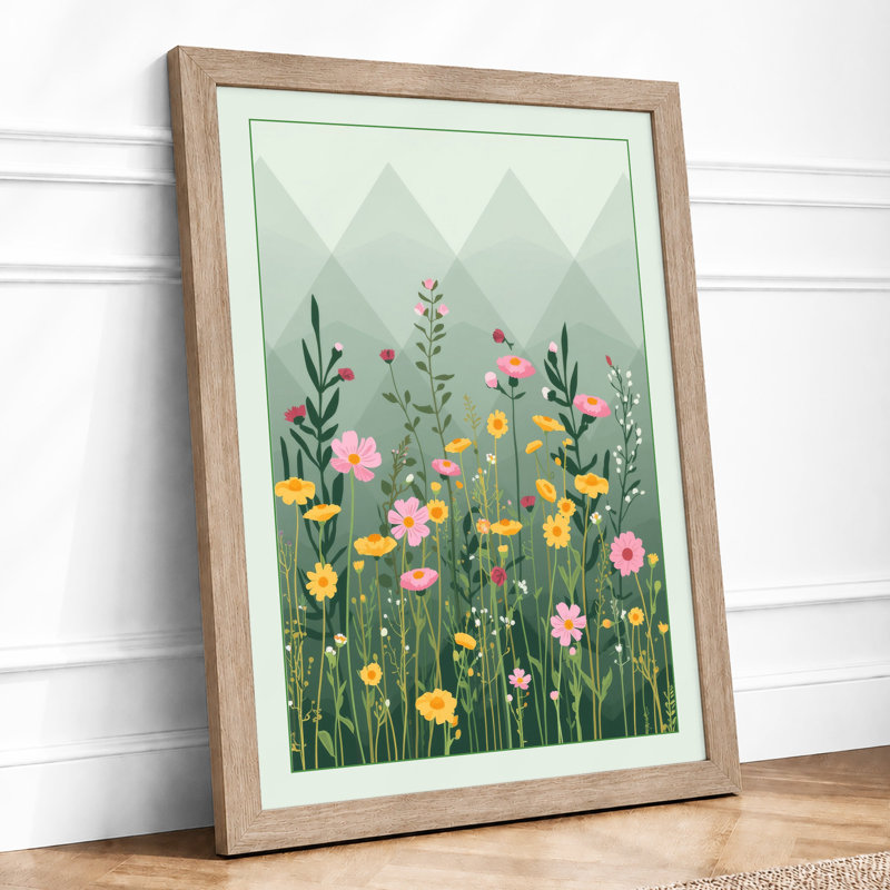 Wildflower Meadow Modern - Framed Print, A4 - 29.7 x 21.0 cm, Oak