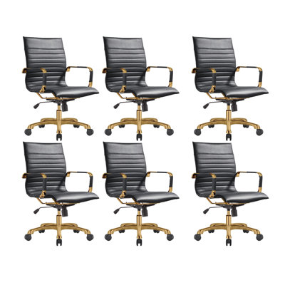  Harris Modern Leather Executive Office Chair, Ergonomic Swivel Desk Chair with Padded Arms & Glam Gold Frame