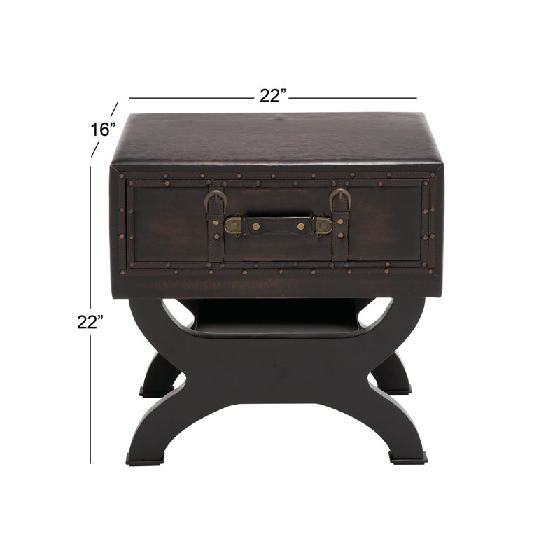 Vintage Black Faux Leather End Table with Single Drawer