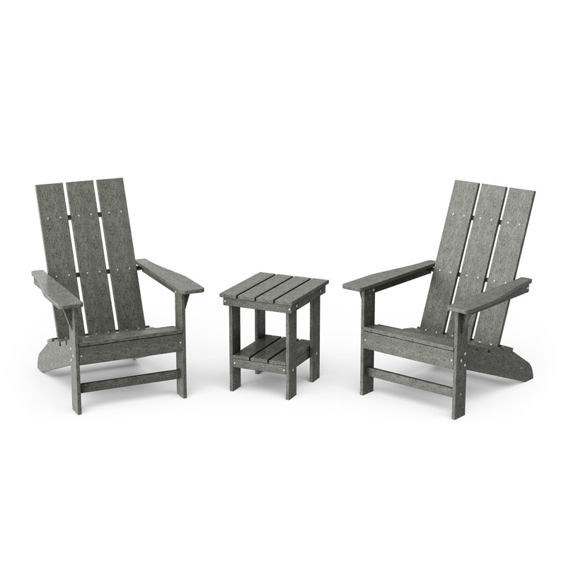Avilez 3-Piece Modern Adirondack Set With Side Table, Dark Gray