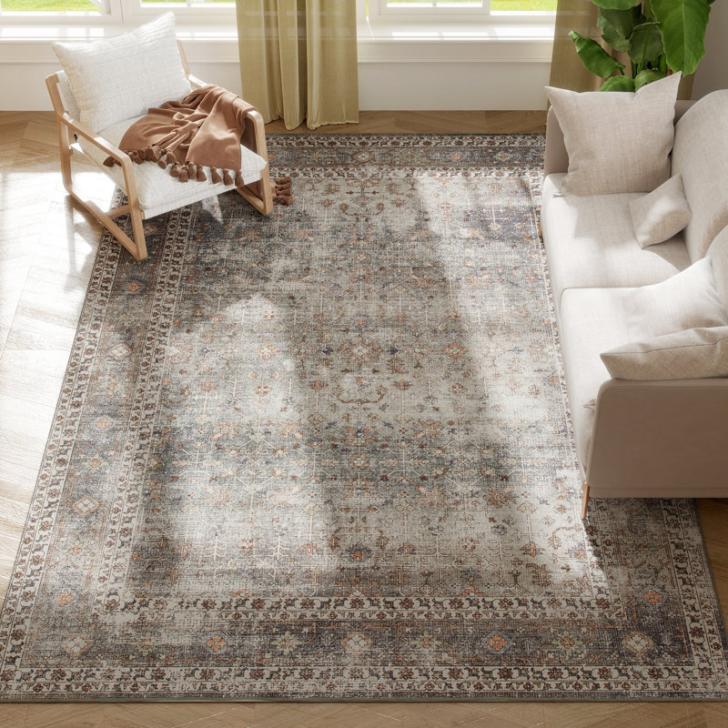 Area Rug  , Machine Washable Rug, Non-Slip Traditional Floor Cover Foldable Carpet for Living Room, Bedroom, Dining Room, Dark Mixed-Brown