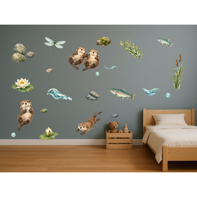 Otter River Wall Decals, Set of 22 Peel and Stick Nursery Wall Stickers, Satin Finish Removable Kids Room Wall Art, 20"W x 20"H (50 x 50 cm)