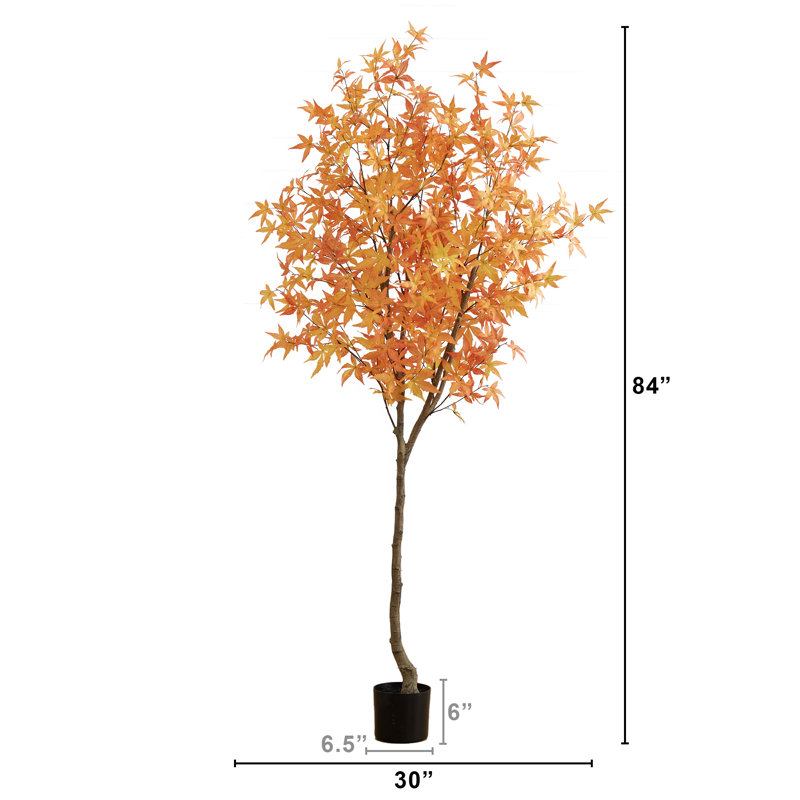 Apeton 84'' Faux Maple Tree in Pot, Orange
