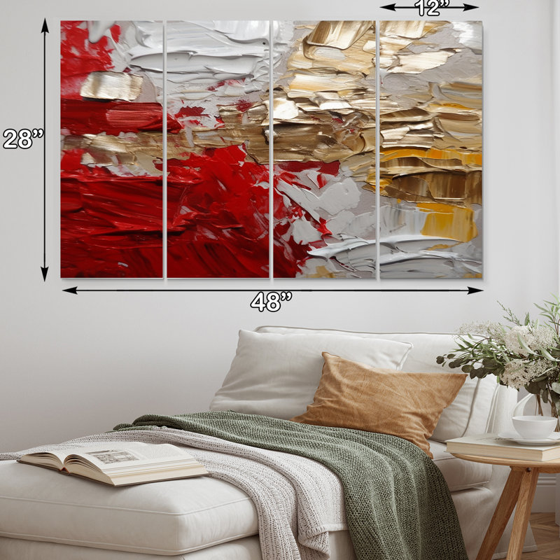 «Cardinal Sin Retro Delight Abstract Red & Gold», reproduction sur toile tendue 4 pièces