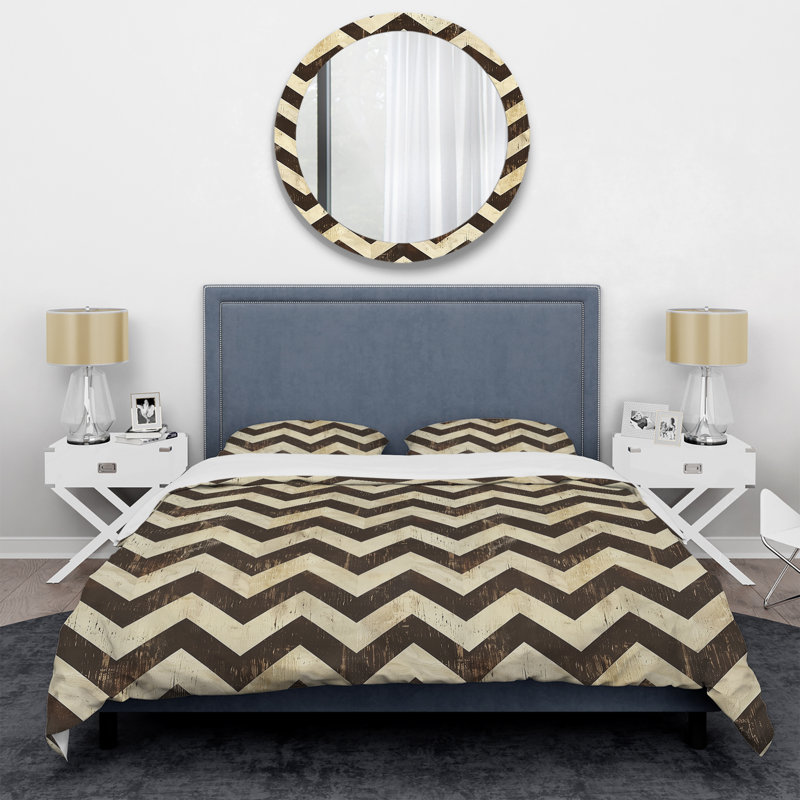 Ensemble de housse de couette transitionnelle brun crème à chevrons Glam I, Housse de couette pour grand lit et 2 taies décor