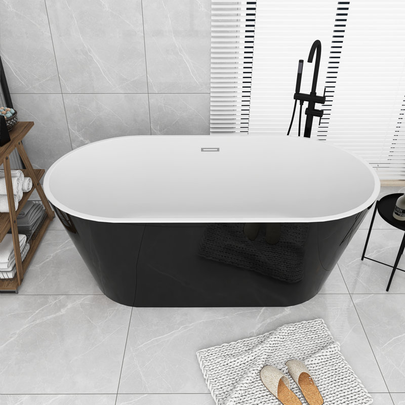 67'' X 31'' Acrylic Freestanding Soaking Bathtub, Glossy Black