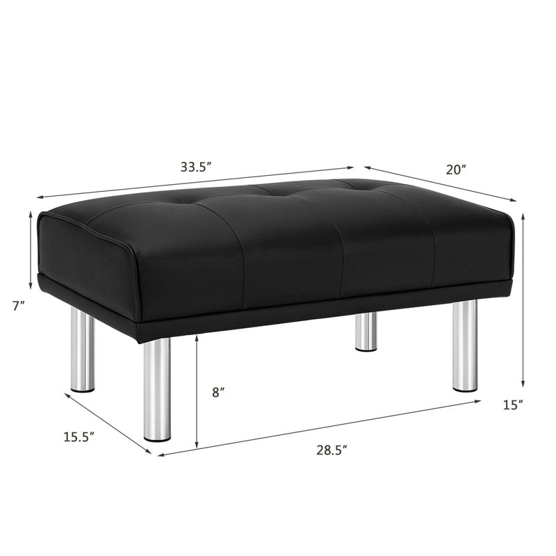 Faux Leather Ottoman, Black Faux Leather