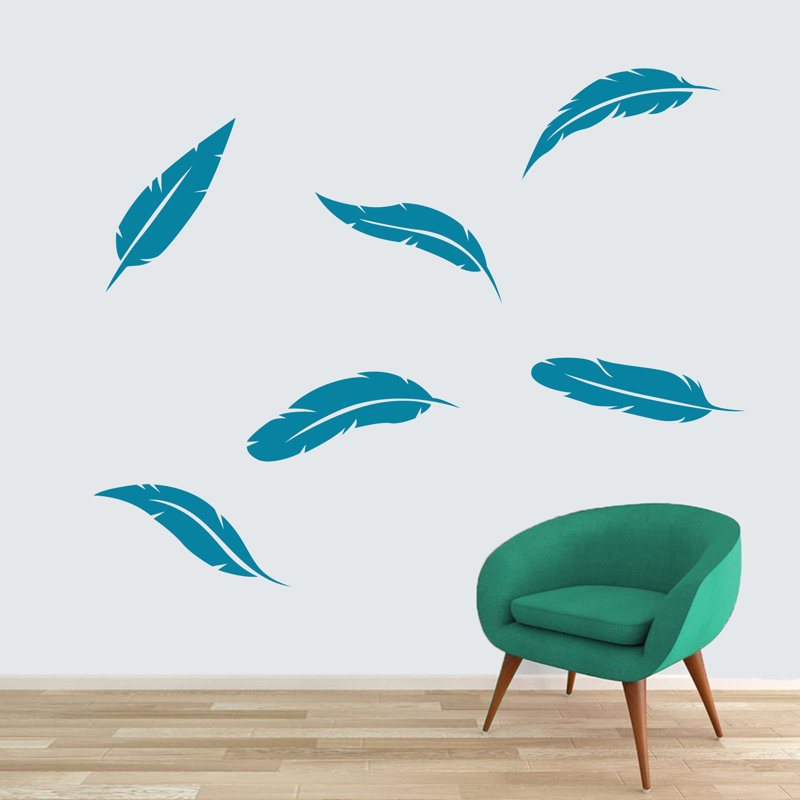 Décalcomanie murale plumes, Bleu sarcelle, Oui