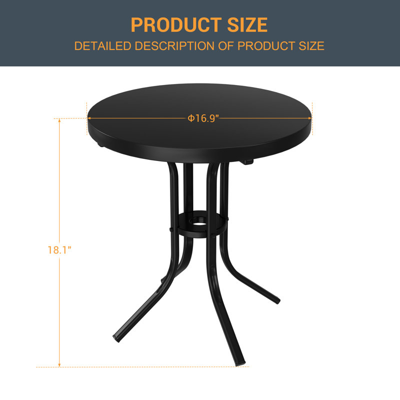 Round Outdoor Side Table , 16.9 " W 16.9 " D, Black