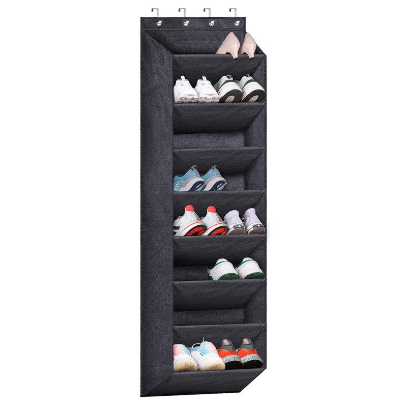Over The Door Shoe Organizer for Closet with Large Deep Pockets, Black
