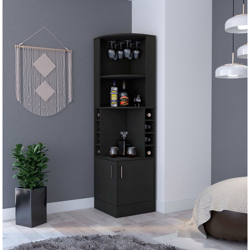 Bar Cabinet With 8 Wine Cubbies, Black