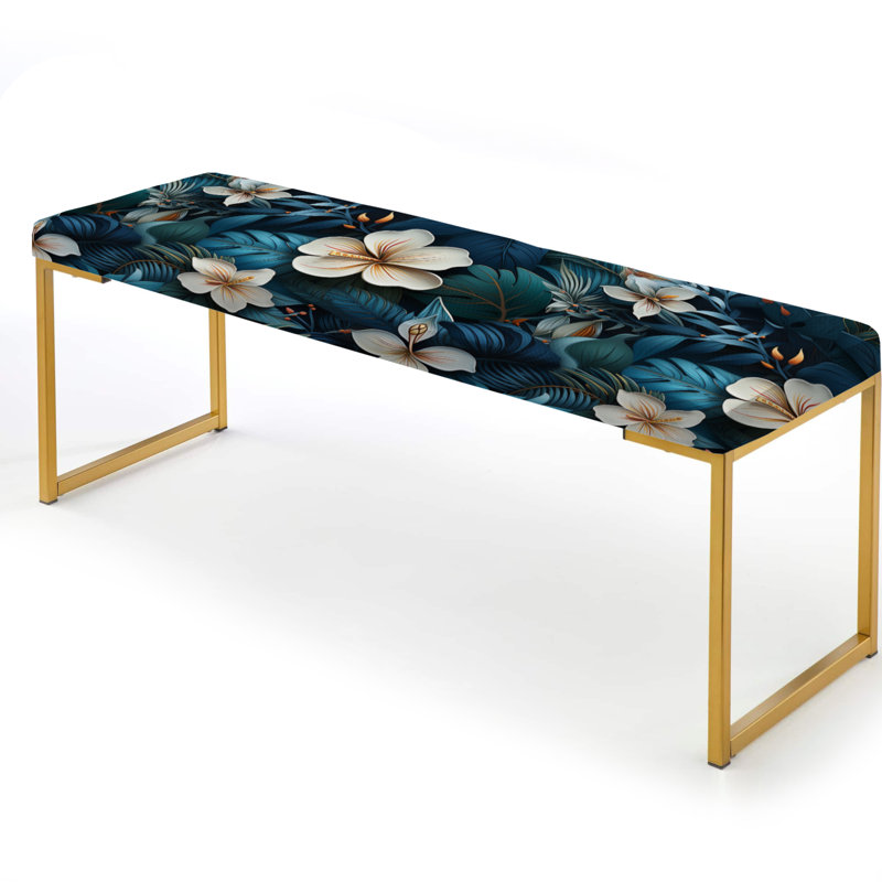 Floral Upholstered Gold Bench, Moody Tropics Moody Patterns