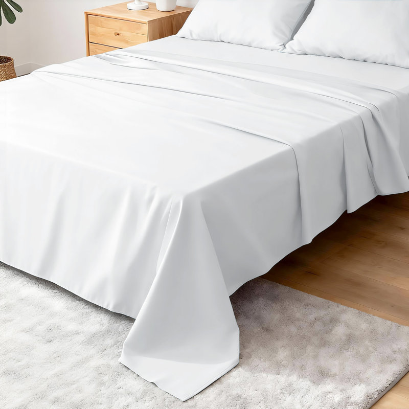 220 TC Cotton Blend Sateen Soft Smooth Flat Sheet, Queen Flat Sheet, White