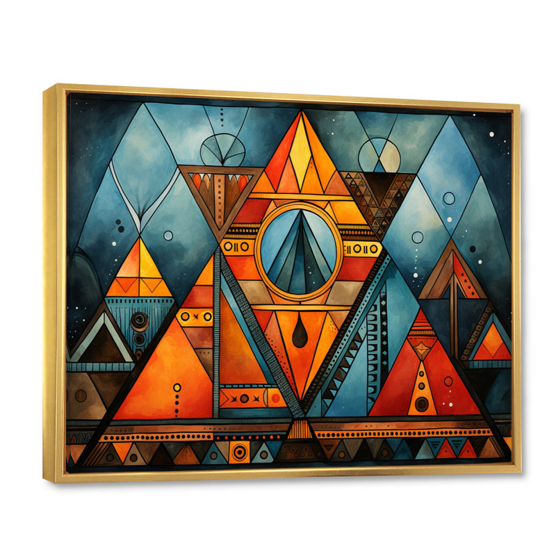 Motif tribal africain I sur toile, H 30 po x l 40 po x P 1,5 po, Cadre flottant doré