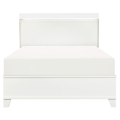 White Faux Leather Headboard Modern Full Bed With Led Feature Gloss Upholstery And Illumination