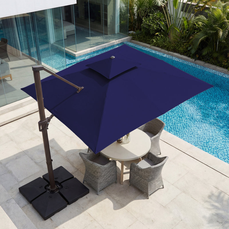 Parasol de patio extérieur en porte-à-faux avec couvercle Deboah, 108'', Marine
